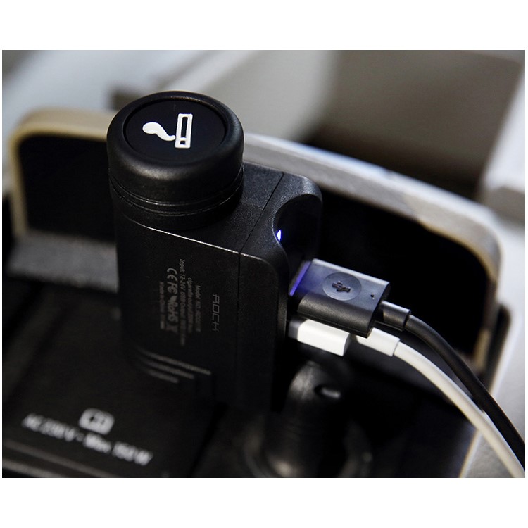 ROCK 2.1A Dual USB Car Charger with Lighter Socket - Black-3