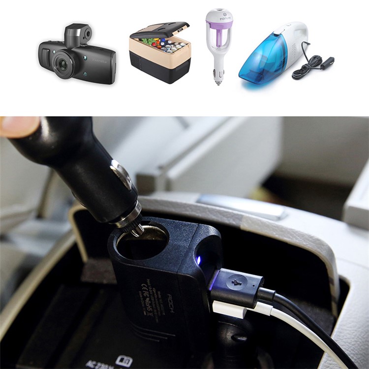 ROCK 2.1A Dual USB Car Charger with Lighter Socket - Black-4