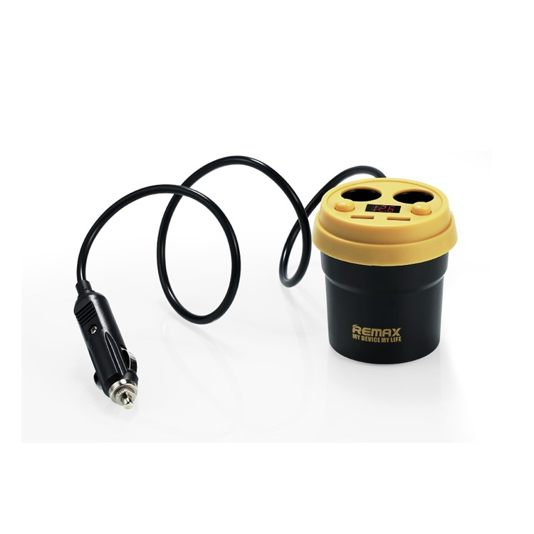 REMAX CE/RoHS Coffee Cup Car Charger 2 USB Output + 2 Cigarette Lighter Extending Ports - Black-2