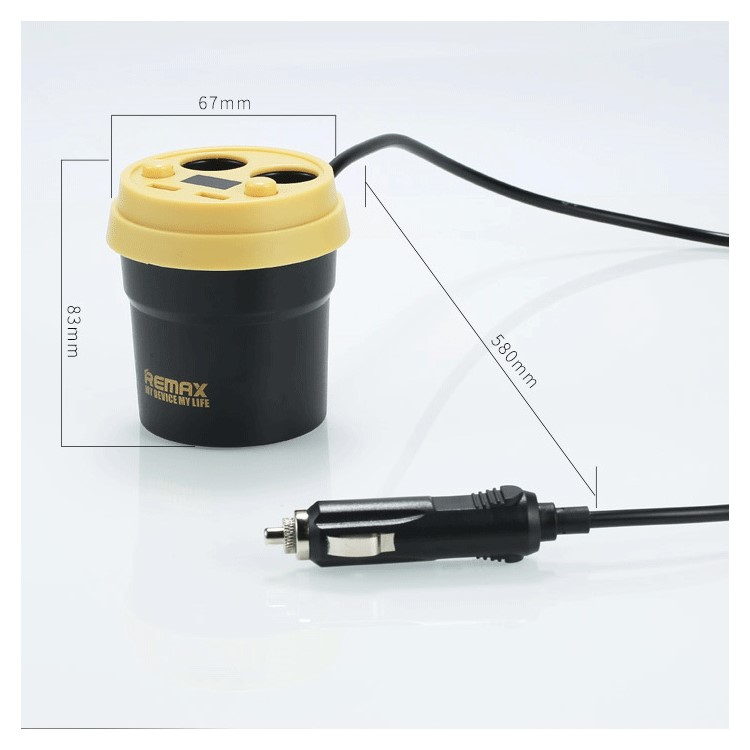 REMAX CE/RoHS Coffee Cup Car Charger 2 USB Output + 2 Cigarette Lighter Extending Ports - Black-4