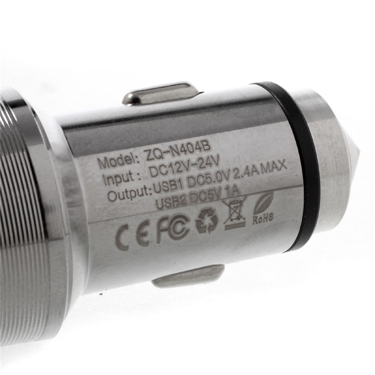 ZUOQI ZQ-N404B Metal 2 Ports USB Car Charger with Emergency Hammer (CE/FCC/RoHS) - Silver-5