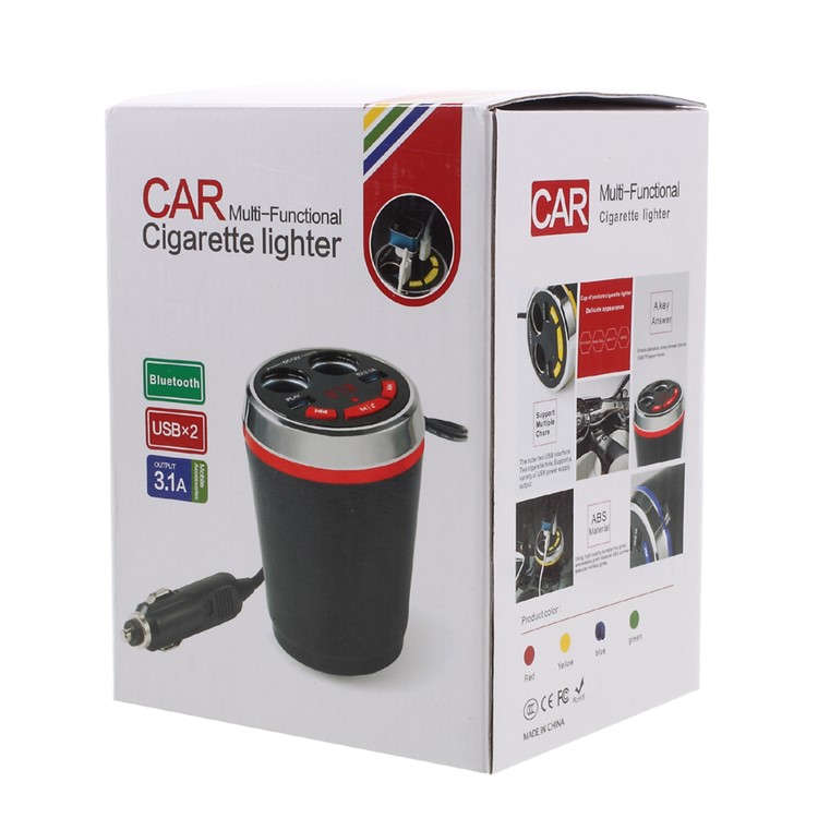 Diseño de Taza Multifunción Bluetooth Dual USB Cigarrillo Encendedor Cargador de Cargador Música Transmisor FM Con Micrófono, Ranura Para Tarjetas TF - Azul-7