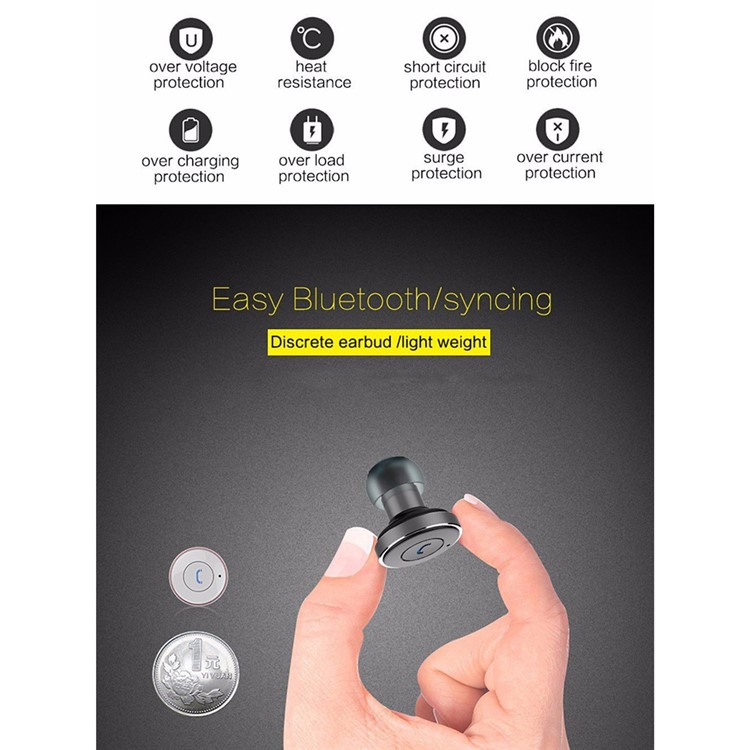 AWEI A871BL 2-in-1 Mini Bluetooth 4.1 Earbud with Mic + Dual USB Car Charger Adapter Car Kit - Silver Color-10