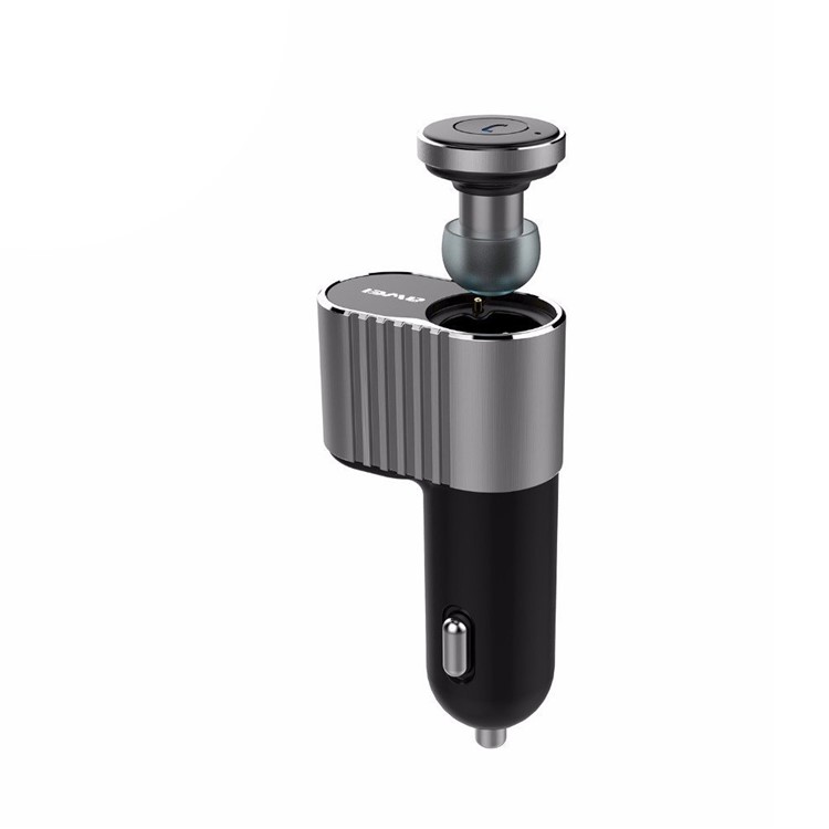 AWEI A871BL 2-in-1 Mini Bluetooth 4.1 Earbud with Mic + Dual USB Car Charger Adapter Car Kit - Silver Color-6