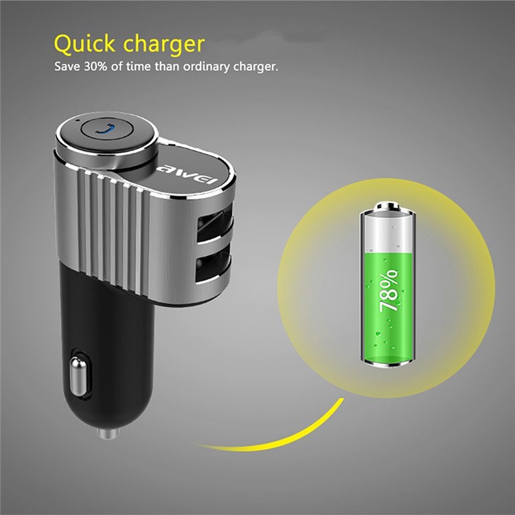 AWEI A871BL 2-in-1 Mini Bluetooth 4.1 Earbud with Mic + Dual USB Car Charger Adapter Car Kit - Silver Color-7