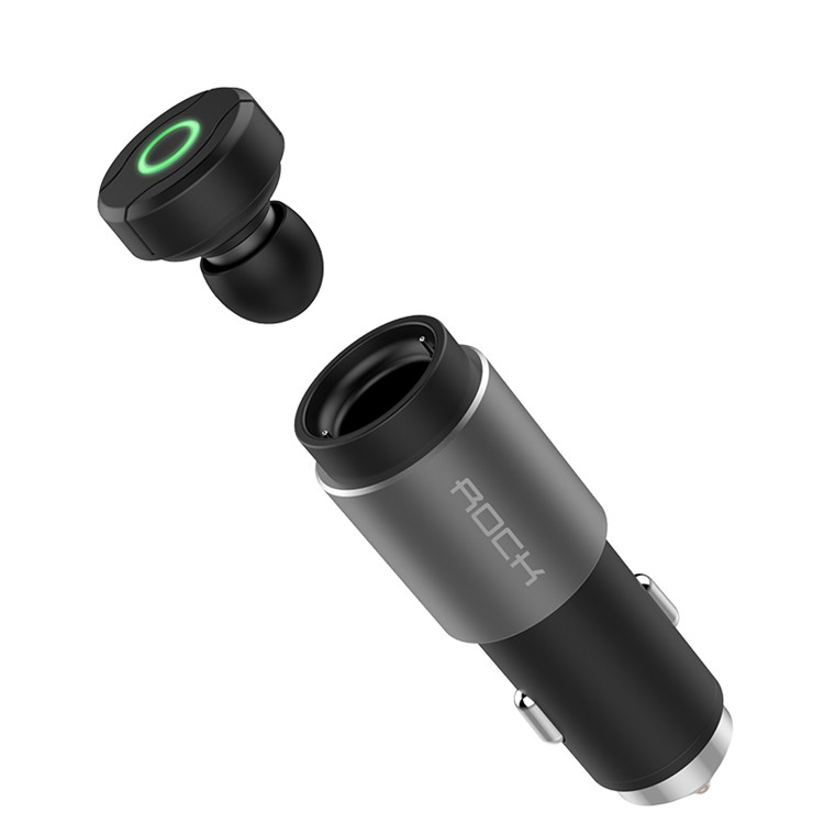 ROCK Hands-free Bluetooth Earphone 2.4A Car Charger with Safety Hammer for iPhone Samsung Etc - Black-1