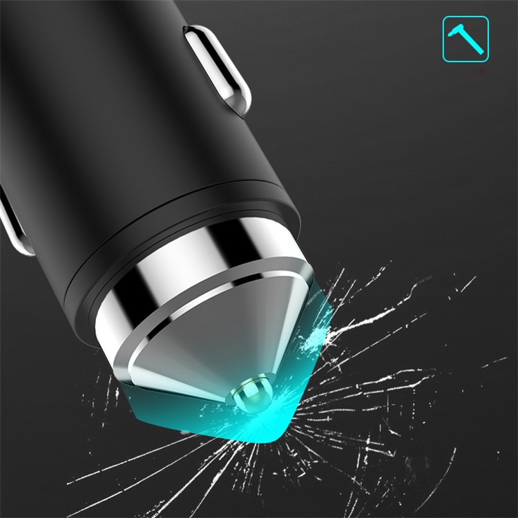 ROCK Hands-free Bluetooth Earphone 2.4A Car Charger with Safety Hammer for iPhone Samsung Etc - Black-5