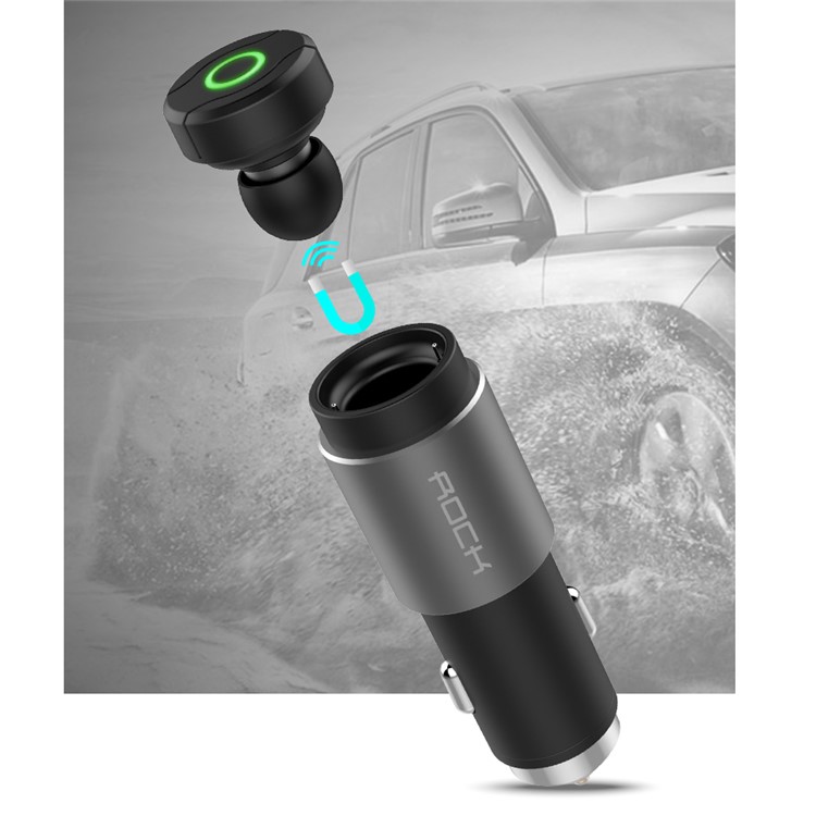 ROCK Hands-free Bluetooth Earphone 2.4A Car Charger with Safety Hammer for iPhone Samsung Etc - Black-6