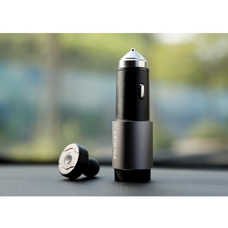 ROCK Hands-free Bluetooth Earphone 2.4A Car Charger with Safety Hammer for iPhone Samsung Etc - Black-8