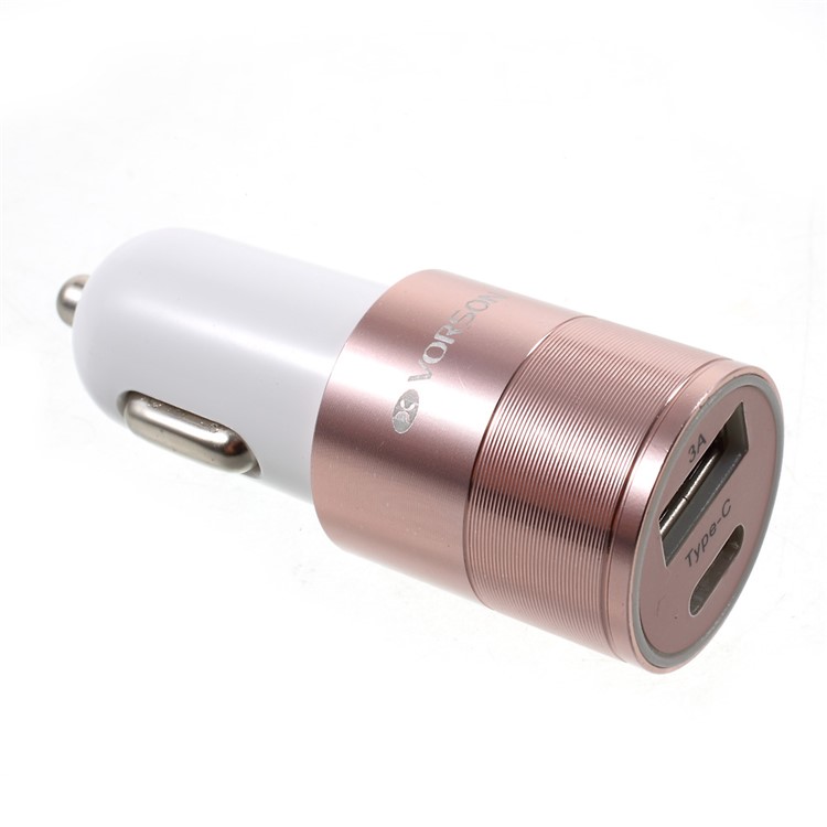 VORSON DC 5V 3A Dual USB Port Car Charger with Type-c Port - Rose Gold Color-5