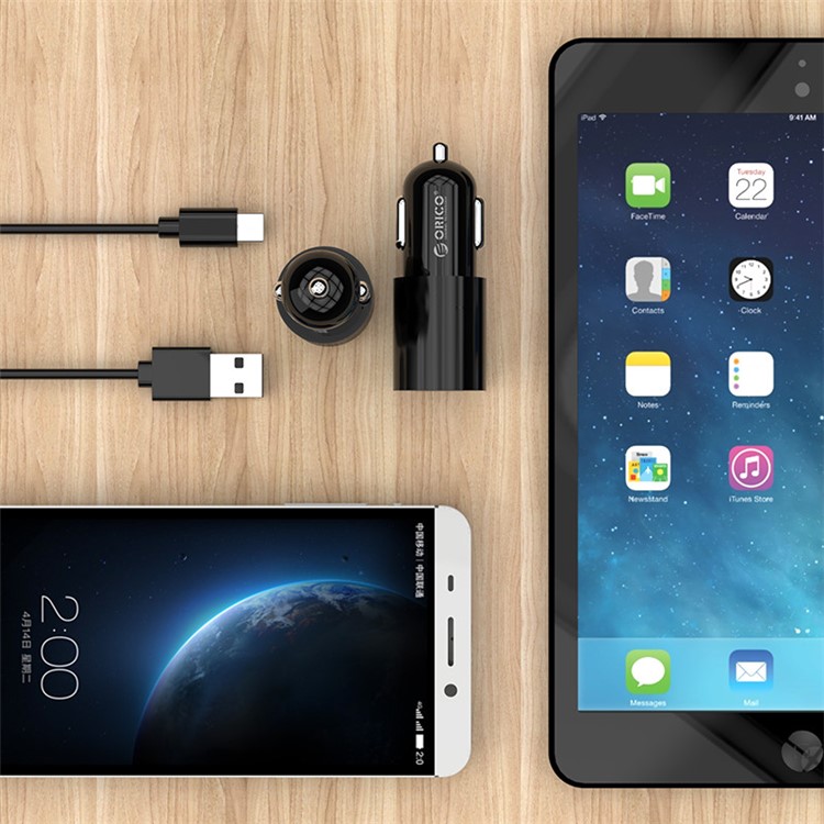 ORICO UCF-2U Type-c + USB-A Dual Port Car Charger for iPhone Samsung LG Etc - Black-2