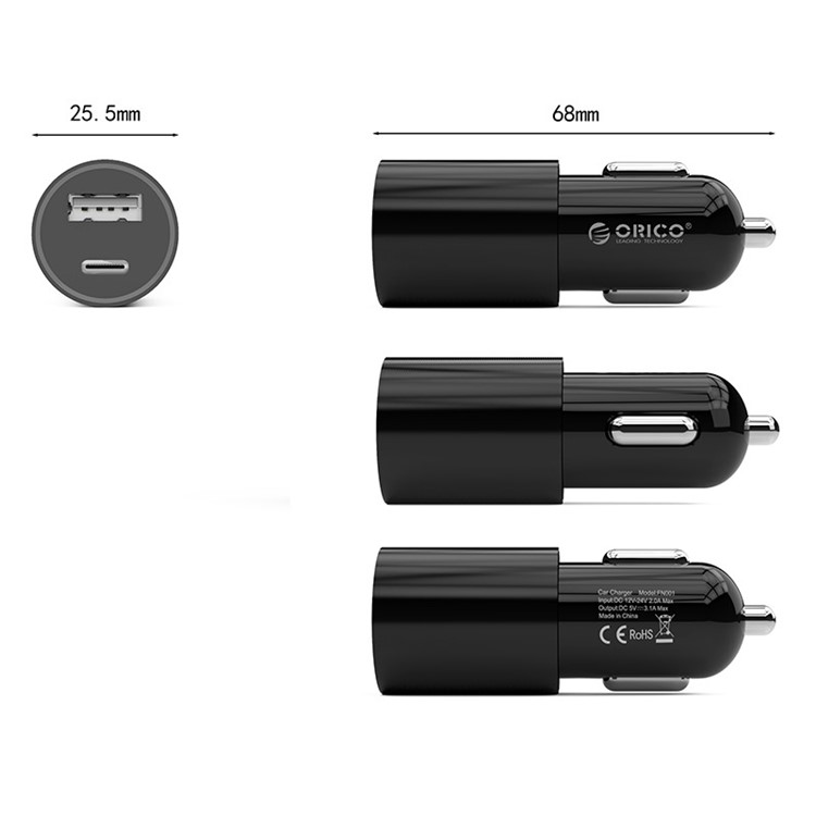 ORICO UCF-2U Type-c + USB-A Dual Port Car Charger for iPhone Samsung LG Etc - Black-6