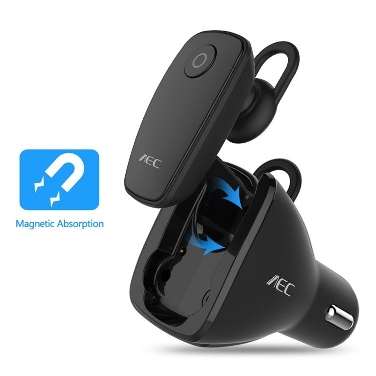 AEC BQ638 5V 2.4A Single USB Car Charger Bluetooth V4.1 Single In-ear Earphone - Black-1