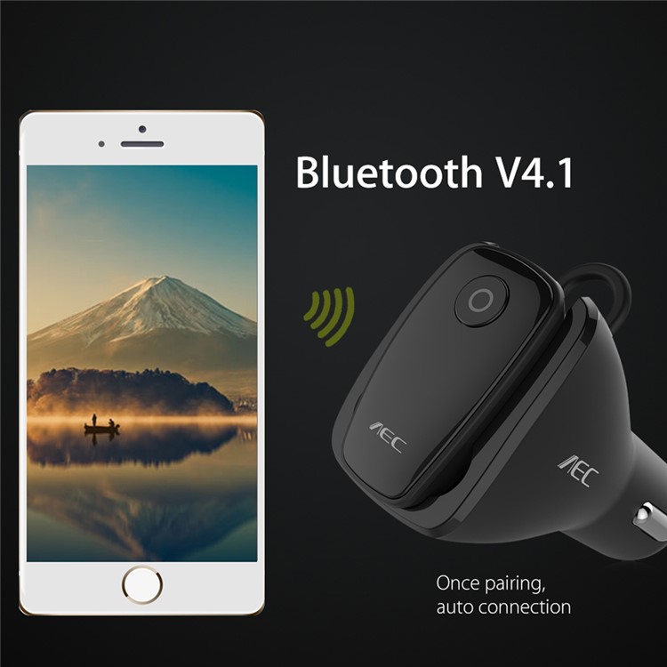 AEC BQ638 5V 2.4A Single USB Car Charger Bluetooth V4.1 Single In-ear Earphone - Black-9