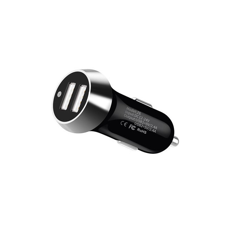 HOCO Z6 2.4A 2-Port USB Car Charger for iPhone iPad Samsung Cellphone Tablet - Black-1