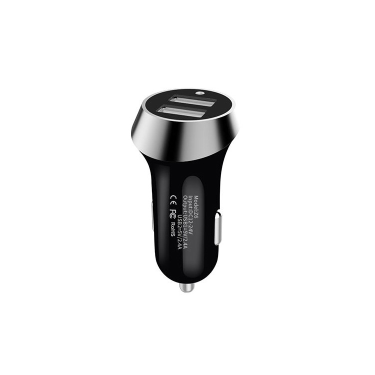 HOCO Z6 2.4A 2-Port USB Car Charger for iPhone iPad Samsung Cellphone Tablet - Black-2
