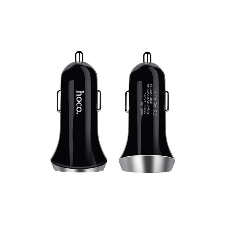 HOCO Z6 2.4A 2-Port USB Car Charger for iPhone iPad Samsung Cellphone Tablet - Black-4