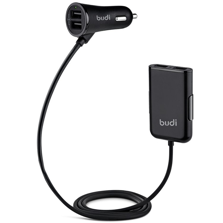 BUDI 4-port USB Car Front and Back Seat Charger with 1.8m Cable for iPhone Samsung Etc-1