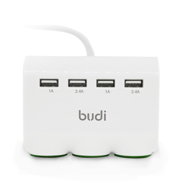 BUDI 4 USB Ports Car Charger with 3 Lighter Cigarette Sockets for Mobile Phones/Tablets/Digital Cameras Etc-2