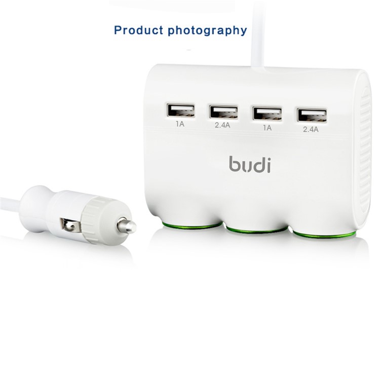 BUDI 4 USB Ports Car Charger with 3 Lighter Cigarette Sockets for Mobile Phones/Tablets/Digital Cameras Etc-6
