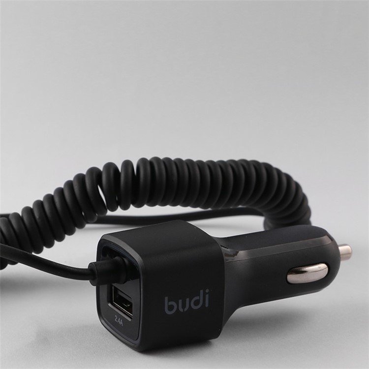 BUDI 12W 2.4A USB Car Charger with 1.8m/6ft Micro USB Coiled Cord for Samsung Sony Huawei-3