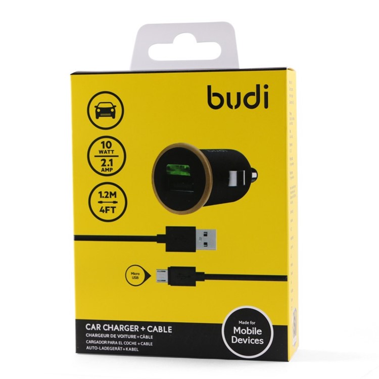 BUDI 10W 2.1A USB Phone Tablet Car Charger + 1.2m/4ft Micro USB Cable (CE/FCC) - Black-6