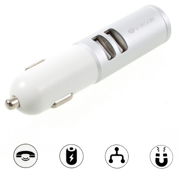 VORSON VCC-006 2-in-1 Portable Bluetooth 4.0 Earphone + Dual USB Car Charger - Silver-1