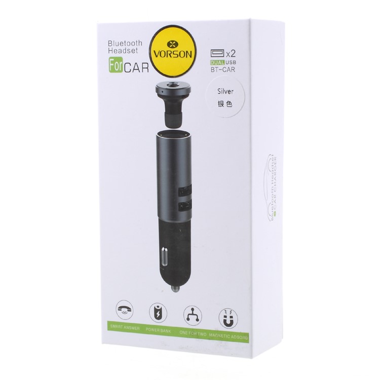 VORSON VCC-006 2-in-1 Portable Bluetooth 4.0 Earphone + Dual USB Car Charger - Silver-7