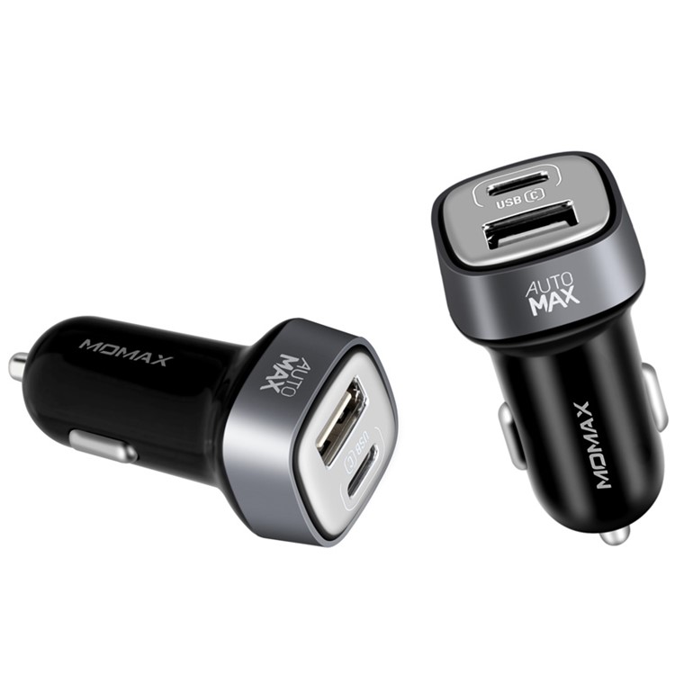 MOMAX 5V 5.4A Dual USB Type-C Car Charger for iPhone iPad Samsung - Black-2
