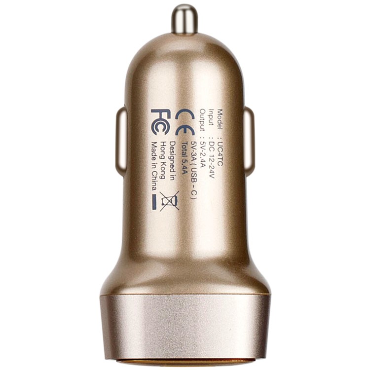 MOMAX Dual USB 5V 5.4A Car Charger with Type-C Port for iPhone iPad Samsung - Champagne Gold Color-3