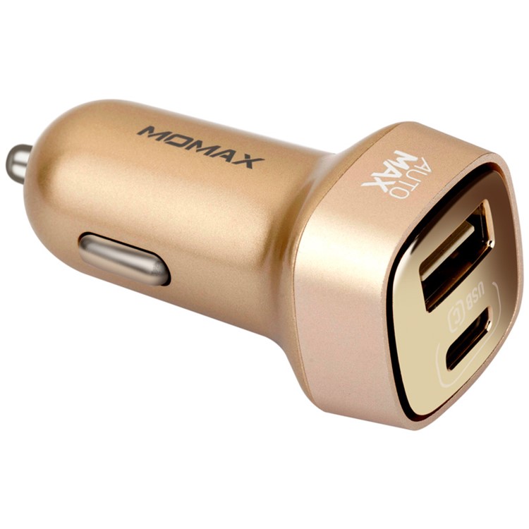 MOMAX Dual USB 5V 5.4A Car Charger with Type-C Port for iPhone iPad Samsung - Champagne Gold Color-4