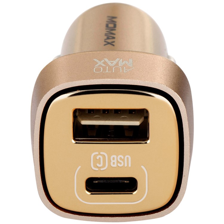 MOMAX Dual USB 5V 5.4A Car Charger with Type-C Port for iPhone iPad Samsung - Champagne Gold Color-6
