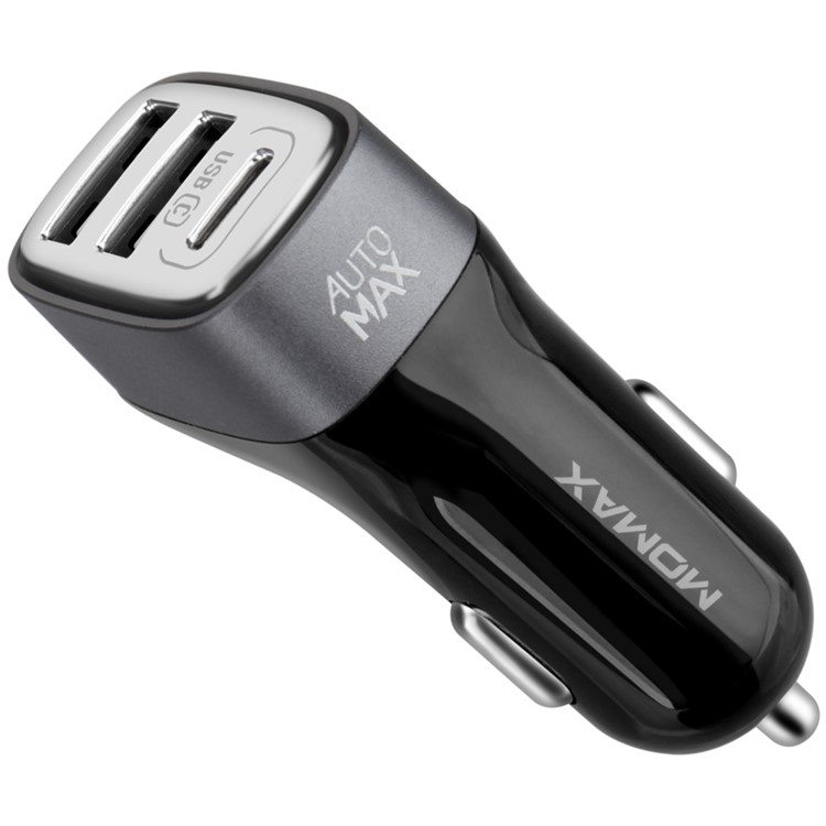 MOMAX 5.4A 3-Port USB Car Charger with Type-C & AutoMax (CE/FCC) - Black-1