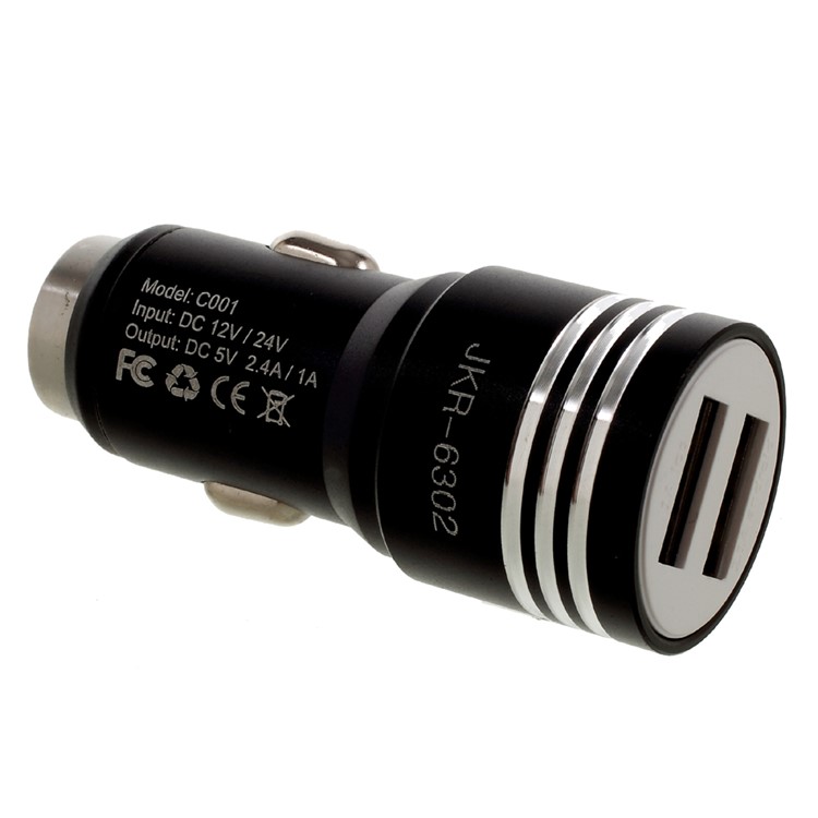 JKR-6302 1A + 2.4A Dual USB 12V / 24V Car Charger for iPhone Samsung Huawei Etc. - Black-1