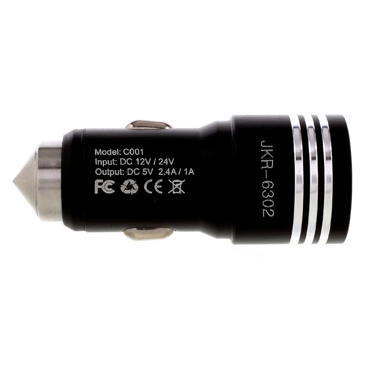 JKR-6302 1A + 2.4A Dual USB 12V / 24V Car Charger for iPhone Samsung Huawei Etc. - Black-5