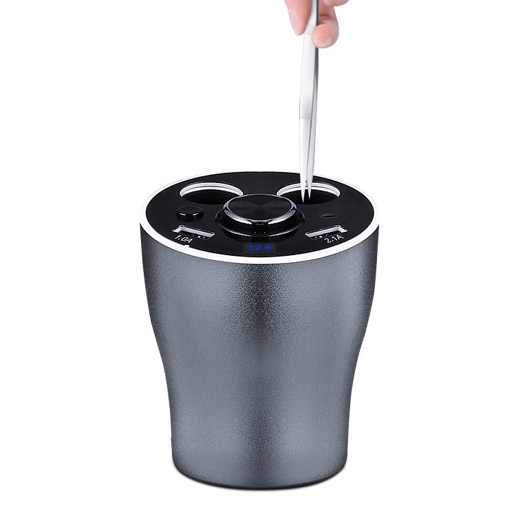 Single Bluetooth Earphone + Dual USB + 2 Cigarette Lighter Sockets Car Charger 12V Power Adapter - Grey-10