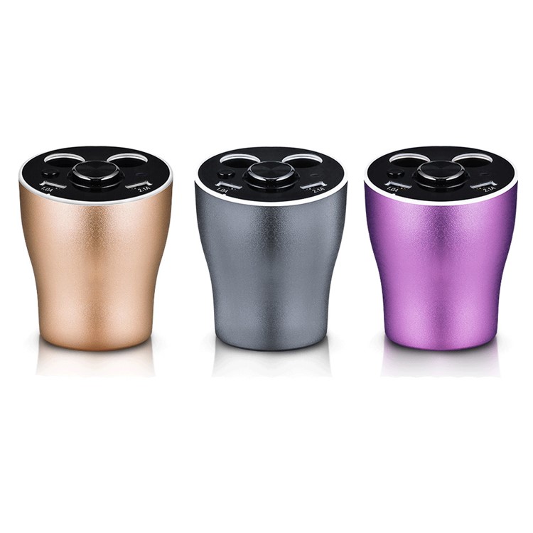Single Bluetooth Earphone + Dual USB + 2 Cigarette Lighter Sockets Car Charger 12V Power Adapter - Grey-11