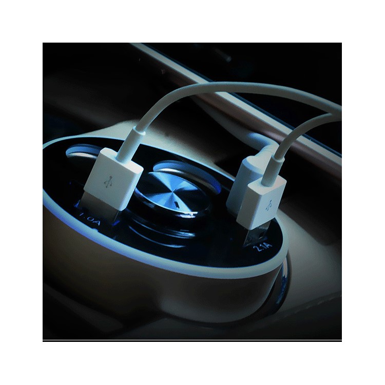 Single Bluetooth Earphone + Dual USB + 2 Cigarette Lighter Sockets Car Charger 12V Power Adapter - Grey-6