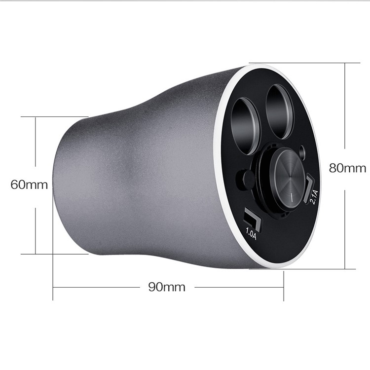 Single Bluetooth Earphone + Dual USB + 2 Cigarette Lighter Sockets Car Charger 12V Power Adapter - Grey-8