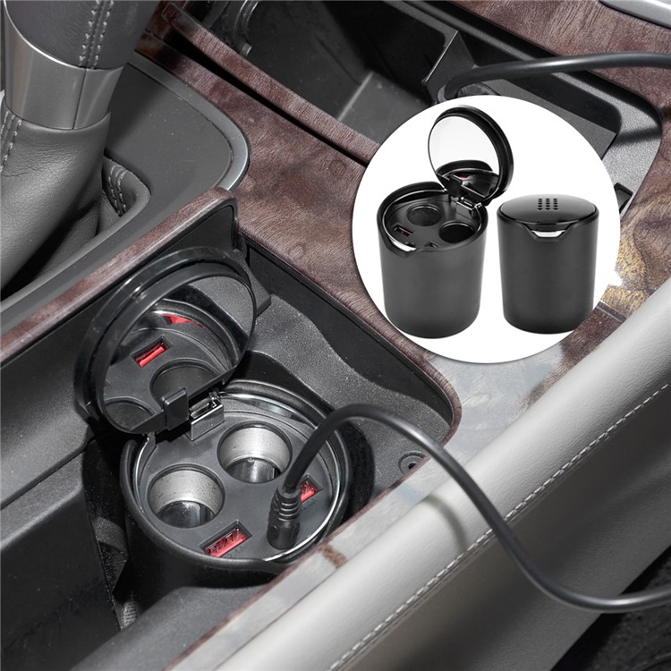B-083 120W 3.4A Dual USB Car Charger + Dual Cigarette Lighter Sockets with Mirror for Phones and Tablets-1
