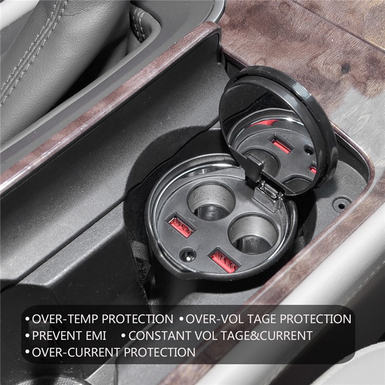 B-083 120W 3.4A Dual USB Car Charger + Dual Cigarette Lighter Sockets with Mirror for Phones and Tablets-10