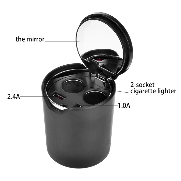 B-083 120W 3.4A Dual USB Car Charger + Dual Cigarette Lighter Sockets with Mirror for Phones and Tablets-2