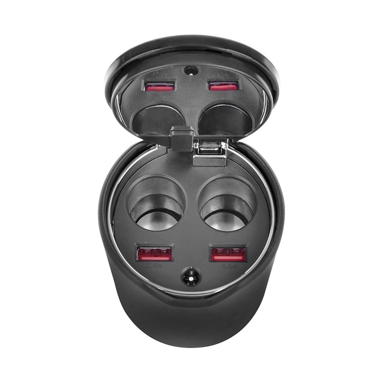 B-083 120W 3.4A Dual USB Car Charger + Dual Cigarette Lighter Sockets with Mirror for Phones and Tablets-4