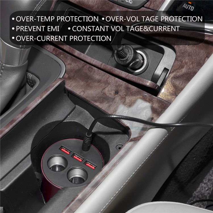 B-084 120W 4.2A Three USB Car Charger + Dual Cigarette Lighter Sockets for iPhone Samsung Huawei - Red-10