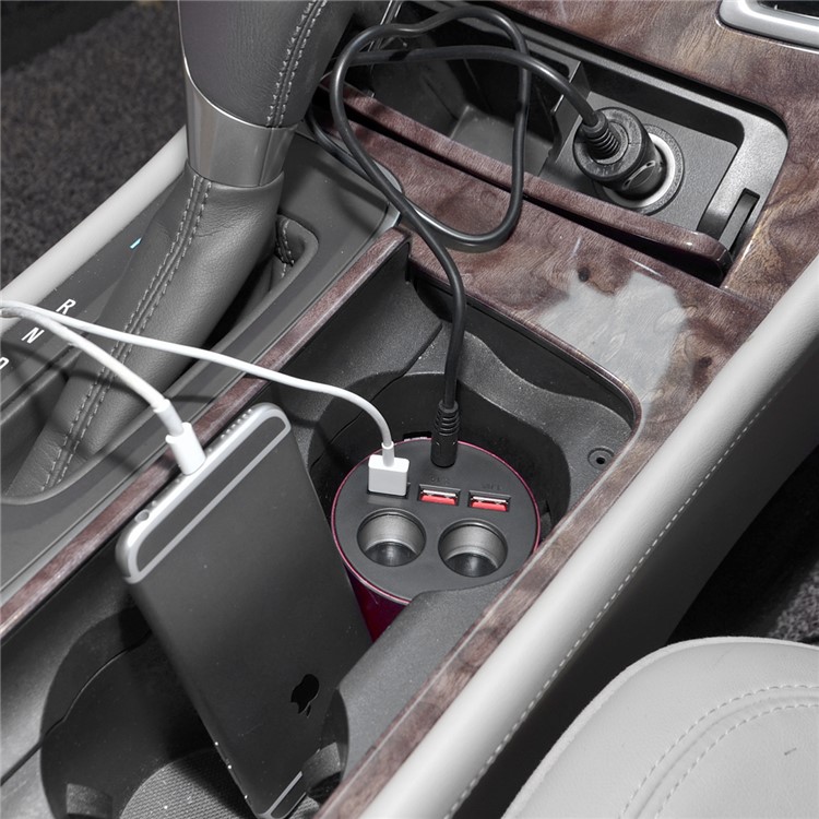 B-084 120W 4.2A Three USB Car Charger + Dual Cigarette Lighter Sockets for iPhone Samsung Huawei - Red-12