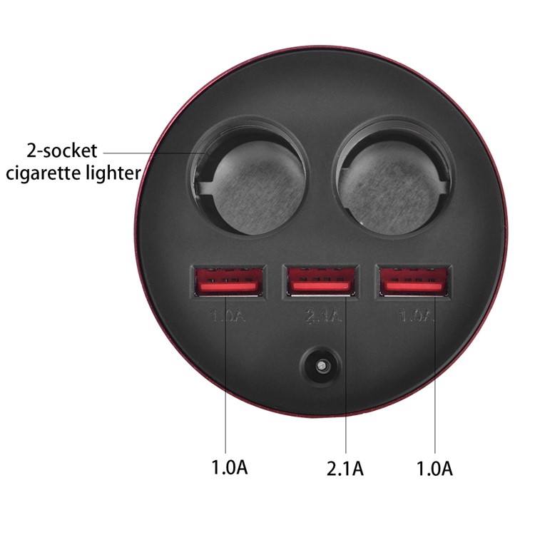 B-084 120W 4.2A Three USB Car Charger + Dual Cigarette Lighter Sockets for iPhone Samsung Huawei - Red-2