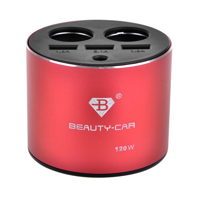 B-084 120W 4.2A Three USB Car Charger + Dual Cigarette Lighter Sockets for iPhone Samsung Huawei - Red-5