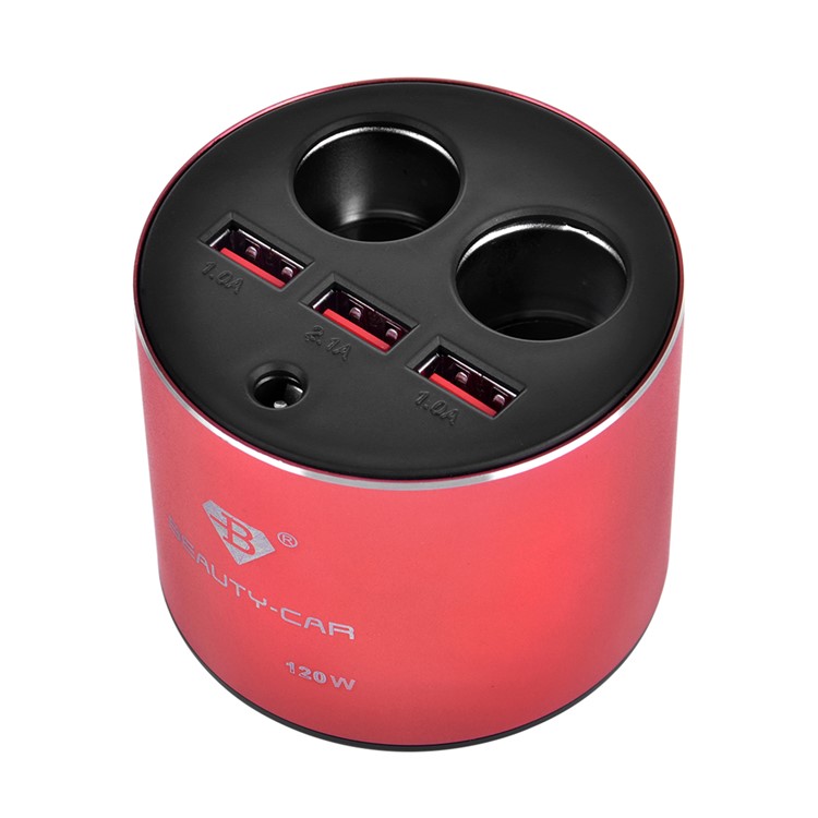 B-084 120W 4.2A Three USB Car Charger + Dual Cigarette Lighter Sockets for iPhone Samsung Huawei - Red-6