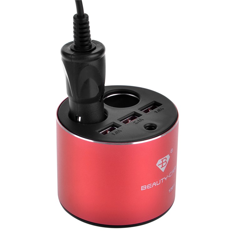 B-084 120W 4.2A Three USB Car Charger + Dual Cigarette Lighter Sockets for iPhone Samsung Huawei - Red-9