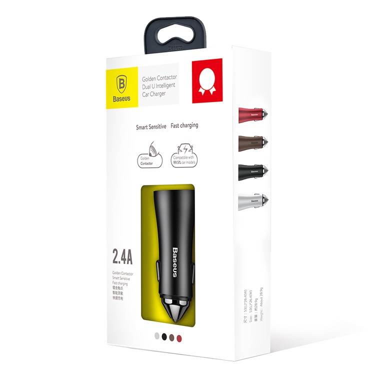 BASEUS Gold Coloren Kontakt Dual USB DC 5 V 2.4A Smart Auto Ladegerät - Schwarz-8